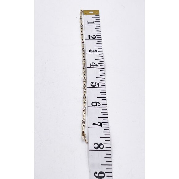 Vintage 14K Yellow Gold Diamond Tennis Bracelet Two Tone X Link Solid Gold 8g - Picture 6 of 6